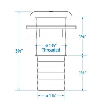 Seachoice Thru-Hull Connector W/ Broad Flange, White Finish, 1.125 In. - 50-18091 - 50-18091F1