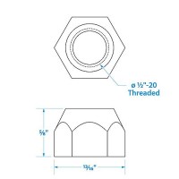 Seachoice Spare Lug Nuts 1/2-20 (5 Per Pack) - 53911 - 50-53911F1